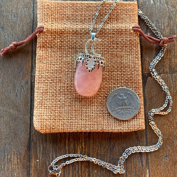 Rose Quartz Necklace Celestial Rose Quartz Pendant with Stainless Steel Chain - Picture 2 of 3